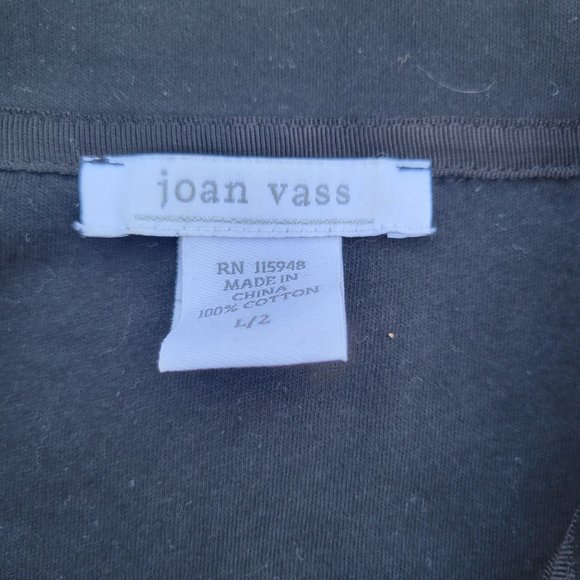 Joan Vass Black 3/4 Sleeve V Neck Mesh Pullover Collared Top Women's Size Large - Picture 8 of 13